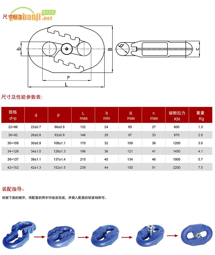 扁平弧齒型接鏈環(huán) 扁平環(huán) 弧齒環(huán)規(guī)格、尺寸、裝配指導